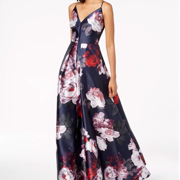 NWT Calvin Klein Floral-Print Plunge Gown - Size 8 - Picture 3 of 8
